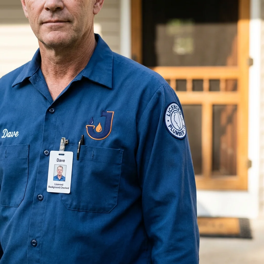 Licensed plumber showing ID badge in Wolfforth, TX