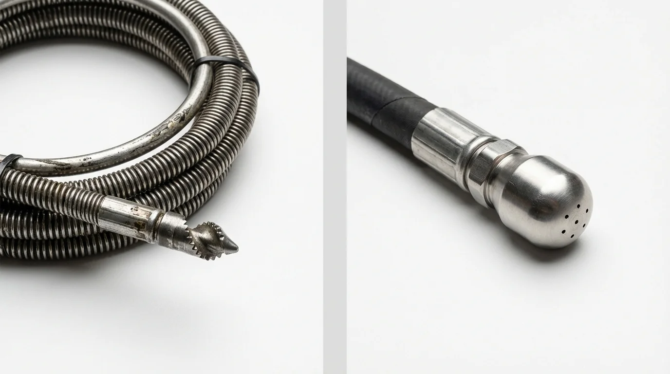 Drain snake cable and hydro jetting nozzle used for drain cleaning in Wolfforth, TX